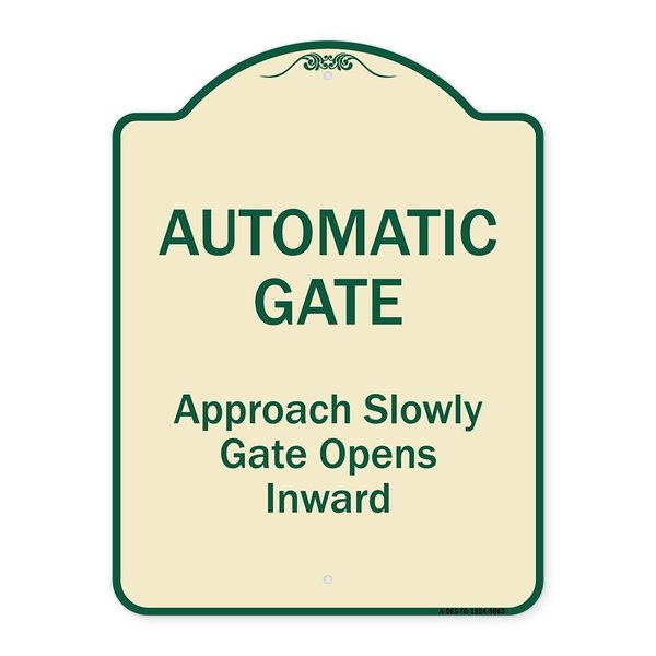 Signmission Designer Series-Automatic Gate Approach Slowly Gate Opens Inward, 24" x 18", TG-1824-9863 A-DES-TG-1824-9863